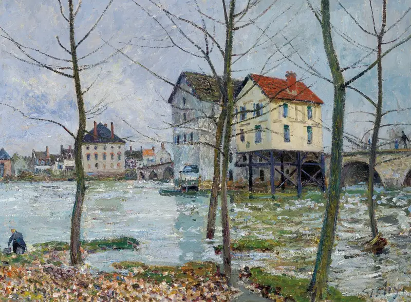Kvarnarna i Moret – vinter av Alfred Sisley