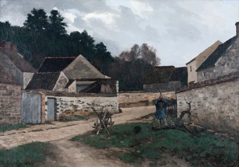 Rue de village à Marlotte (Village Street in Marlotte) av Alfred Sisley