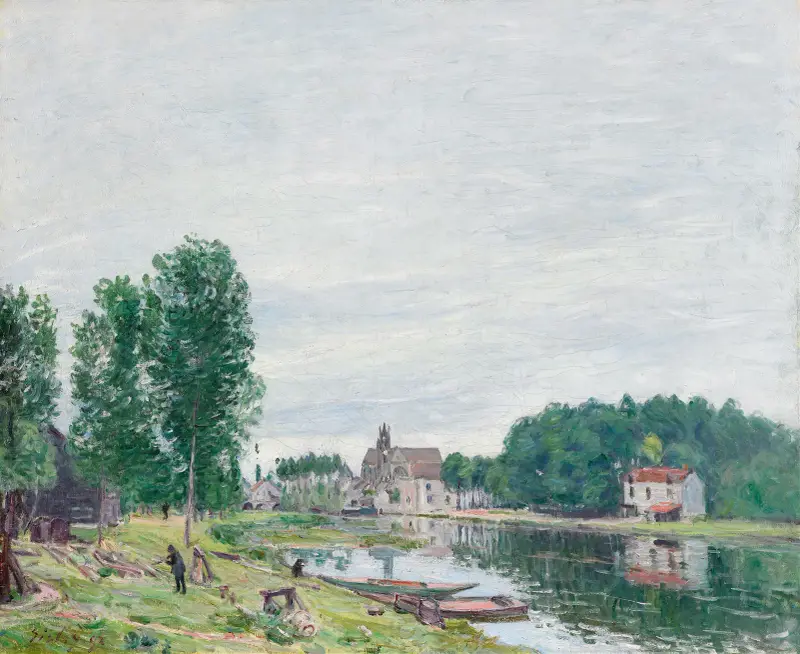 Die Bootswerft von Matrat, Moret-sur-Loing, bei Regenwetter von Alfred Sisley