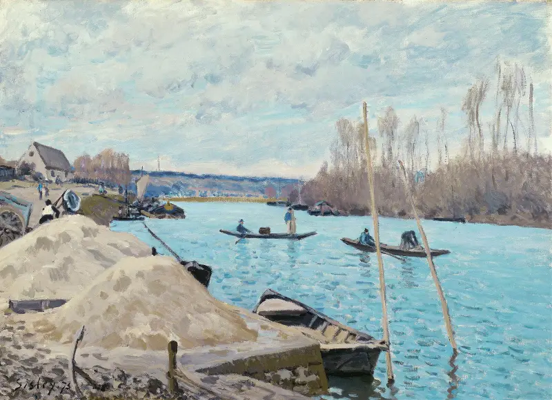Seine vid Port-Marly, sandhögar av Alfred Sisley