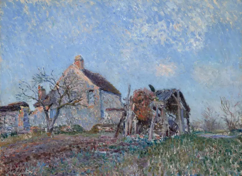 Gammal stråtäckt stuga vid Sablons, omgivningarna kring Veneux-Nadon av Alfred Sisley