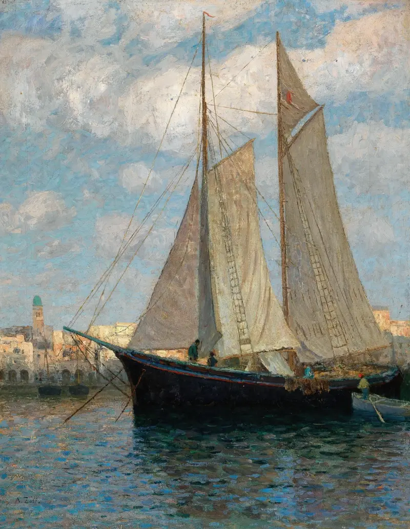 Fartyg i hamnen i Chioggia av Alfred Zoff