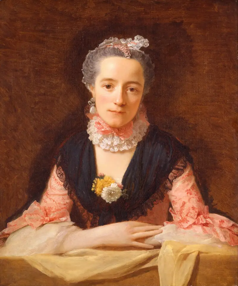Dame in rosa Seidenkleid von Allan Ramsay
