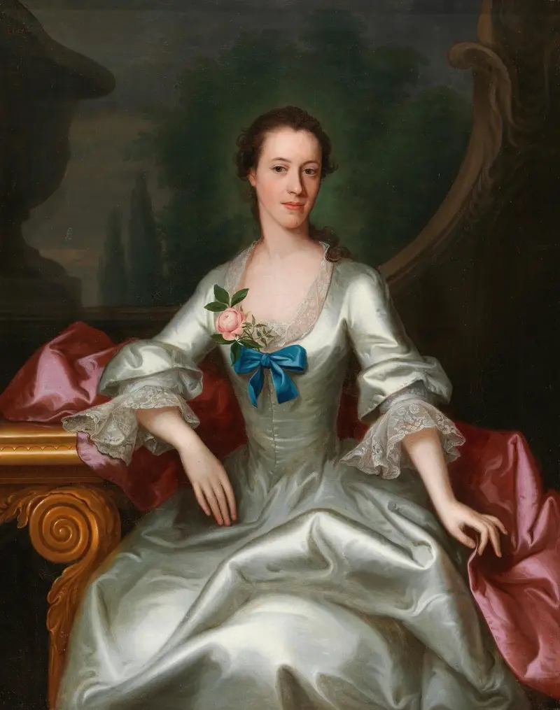 Porträtt av en dam i elegant klänning av Allan Ramsay