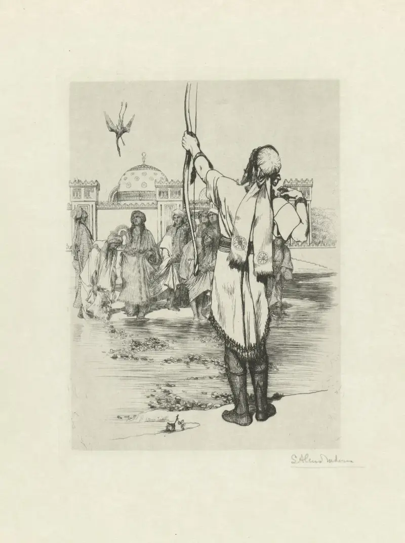 Boogschutter schiet een watervogel av Lawrence Alma-Tadema