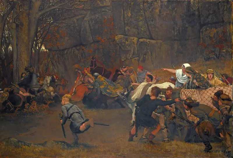 Gunthram Bose och hans döttrar, år 572: Bakhållet av Lawrence Alma-Tadema