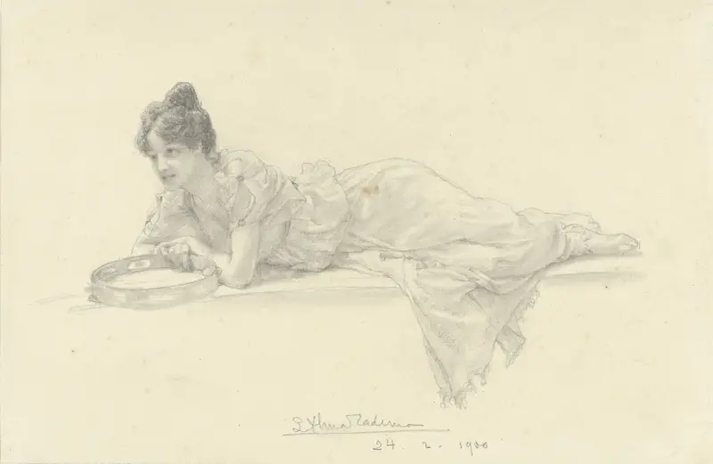 Liggande kvinna med tamburin av Lawrence Alma-Tadema