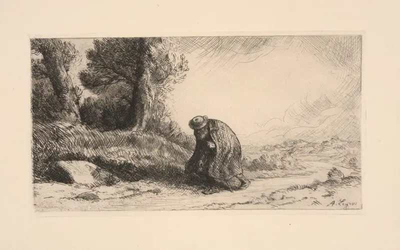 En vagabond som går längs en stig av Alphonse Legros
