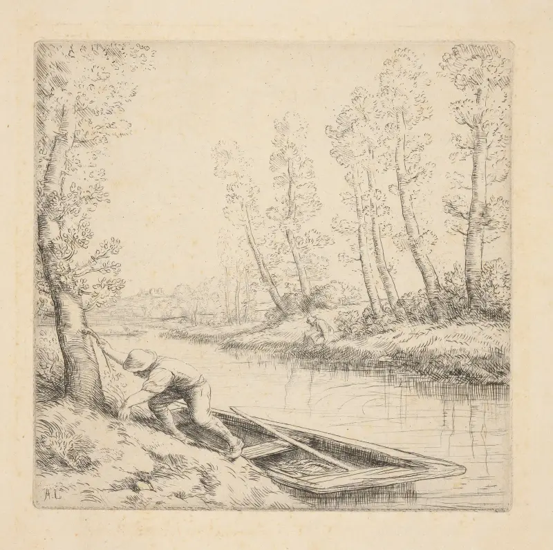 Le paysage au bateau av Alphonse Legros