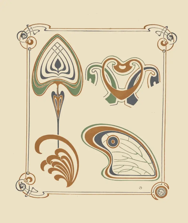 Abstract design based on wings and leaf shapes. av Alphonse Mucha