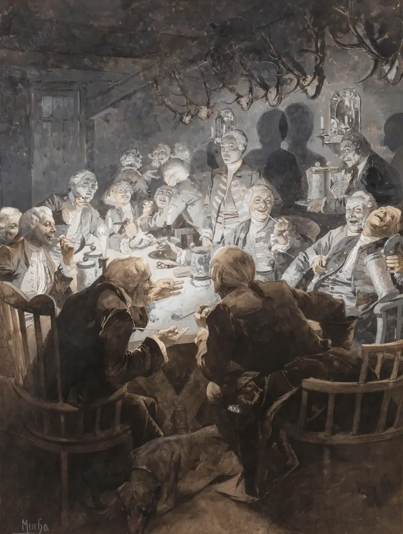 Wilhelm I. in seinem Tabakskollegium von Alphonse Mucha