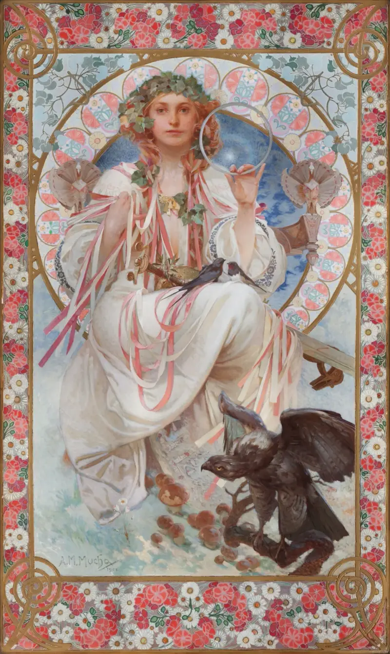 Porträtt av Josephine Crane-Bradley som Slavia av Alphonse Mucha
