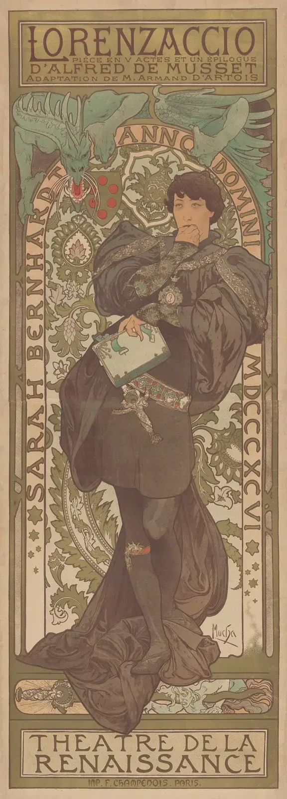 Sarah Bernhardt w Lorenzaccio, Théâtre de la Renaissance, Alphonse Mucha