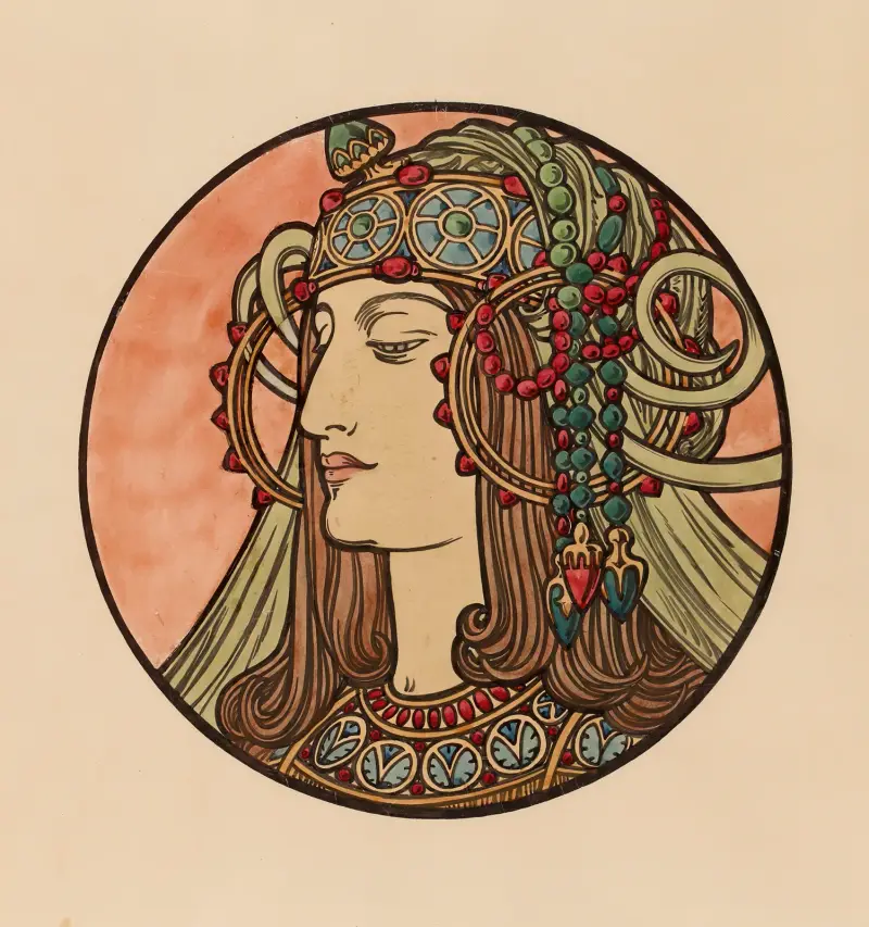 Glasmålning för fasaden till butiken Fouquet – nr 4 av Alphonse Mucha