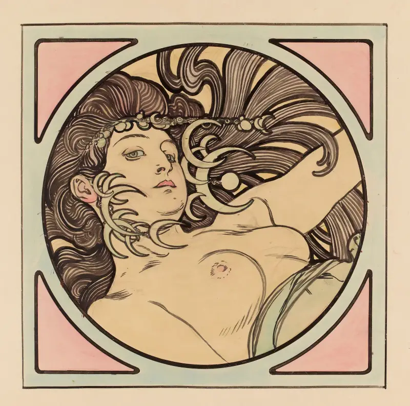 Glasmålning för fasaden till butiken Fouquet – nr 1 av Alphonse Mucha