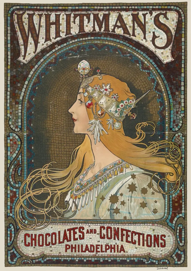 Whitman’s chocolates and confections. Philadelphia av Alphonse Mucha