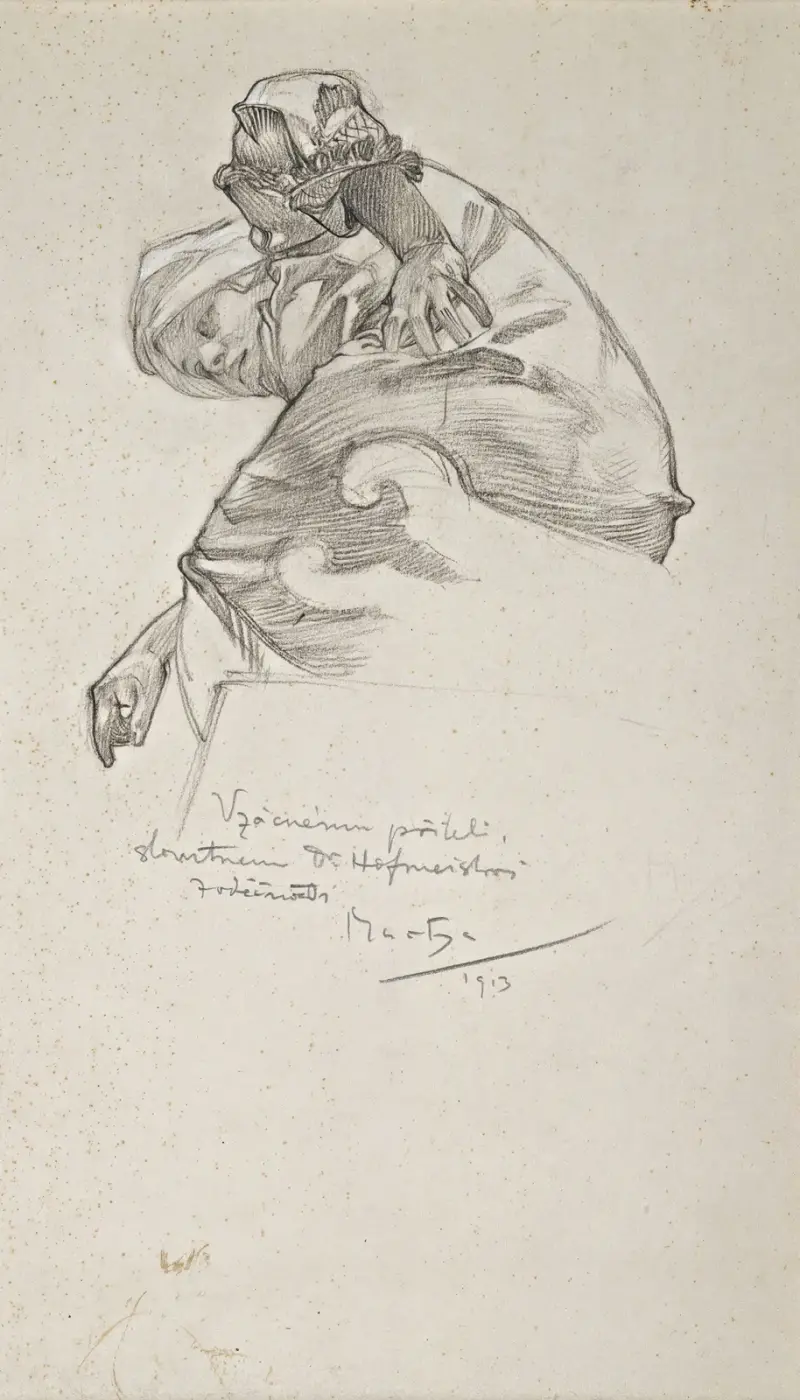 Woman bending over av Alphonse Mucha
