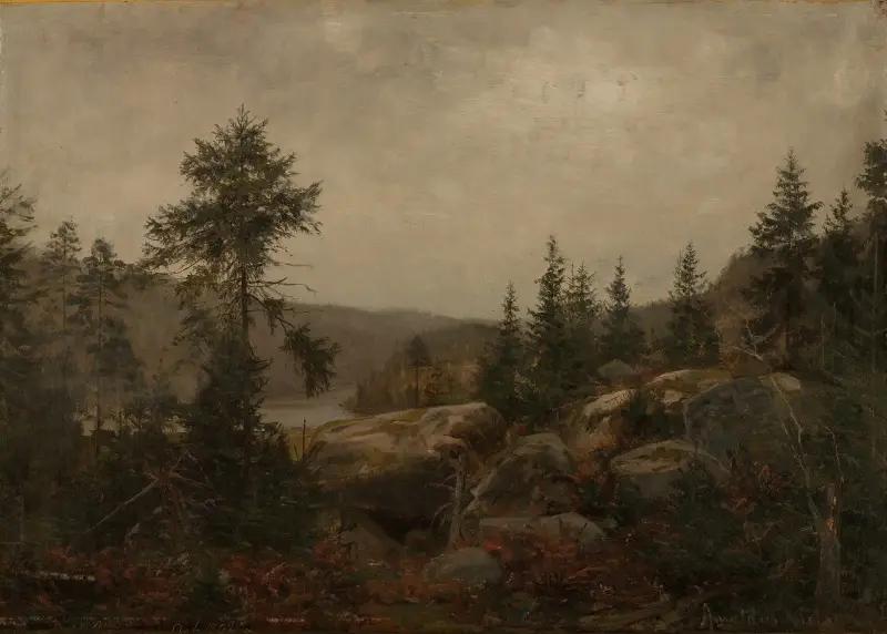 Dämmerungsregen. Der Hof Foss, Mandalselven von Amaldus Nielsen