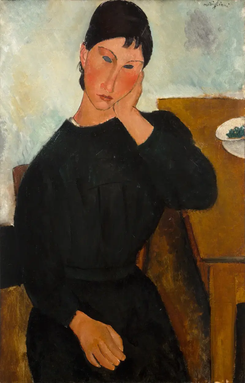 Elvira odpočívá u stolu, Amedeo Modigliani