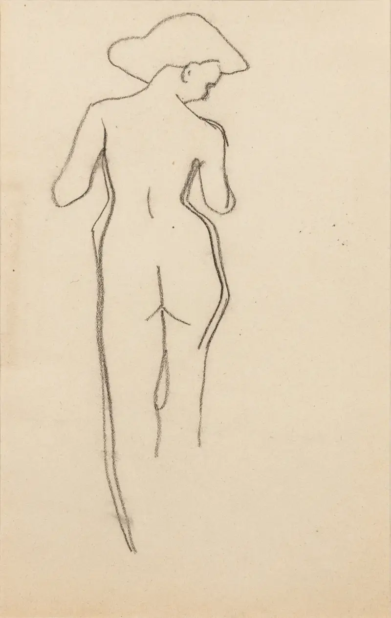 Skiss av naken kvinna bakifrån av Amedeo Modigliani