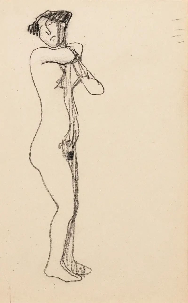 Stehende nackte Frau im Dreiviertelprofil nach rechts, 1905 – Nr. 2 von Amedeo Modigliani