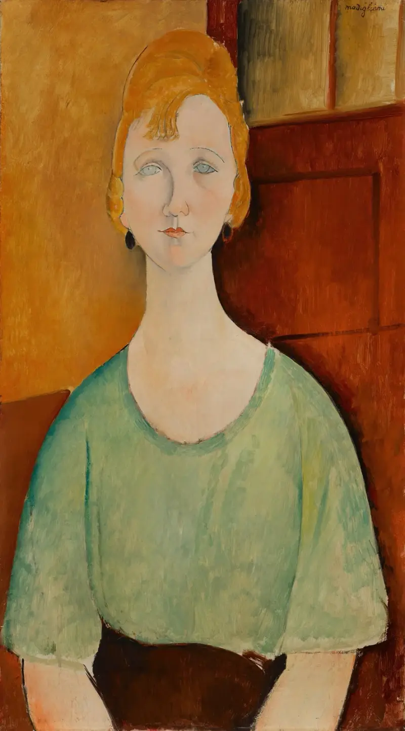 Flicka i grön blus av Amedeo Modigliani