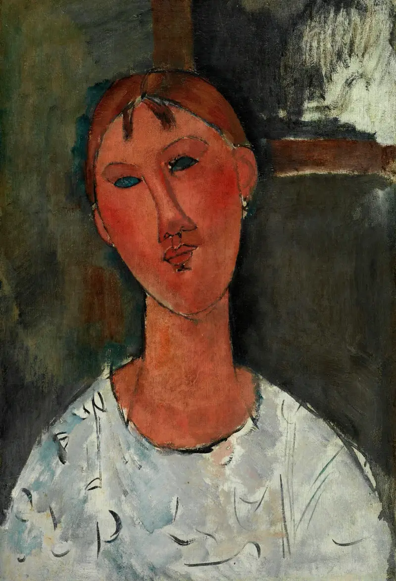 Flicka i vit blus av Amedeo Modigliani