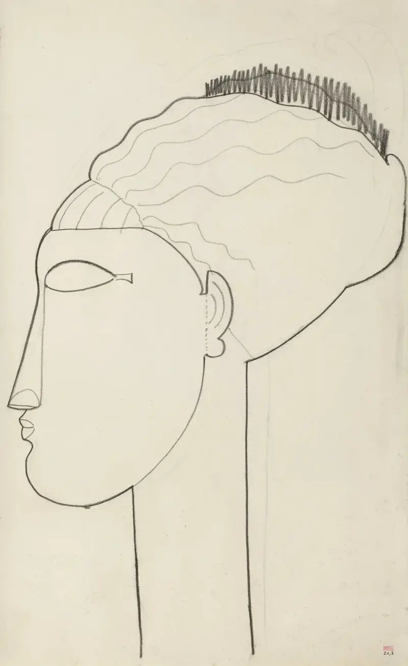 Hlava z profilu doleva, Amedeo Modigliani