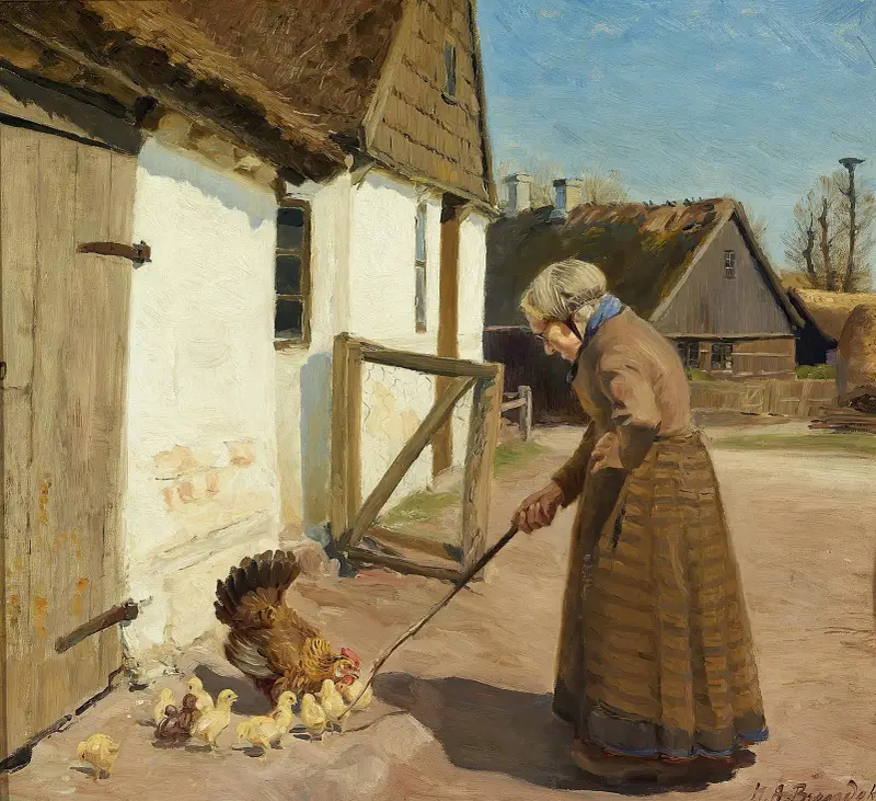 En höna med sina kycklingar av Hans Andersen Brendekilde