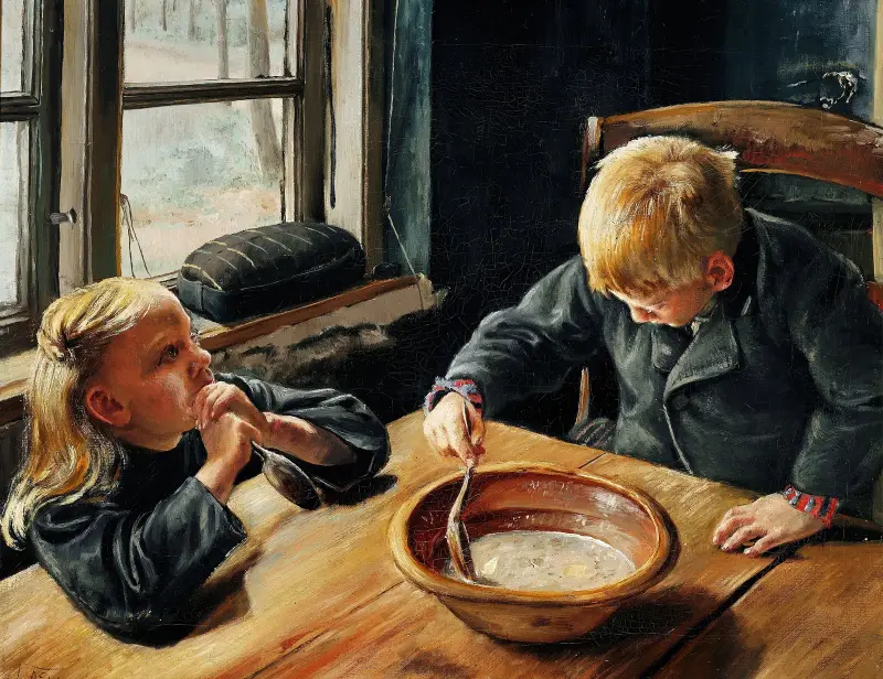En pojke och en flicka vid middagsmåltiden av Laurits Andersen Ring