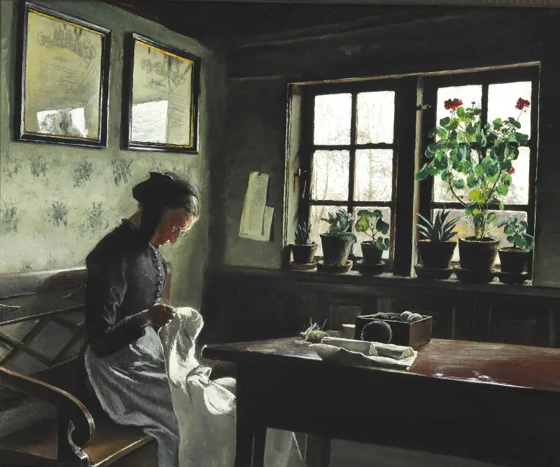 Wnętrze z szyjącą kobietą, Laurits Andersen Ring
