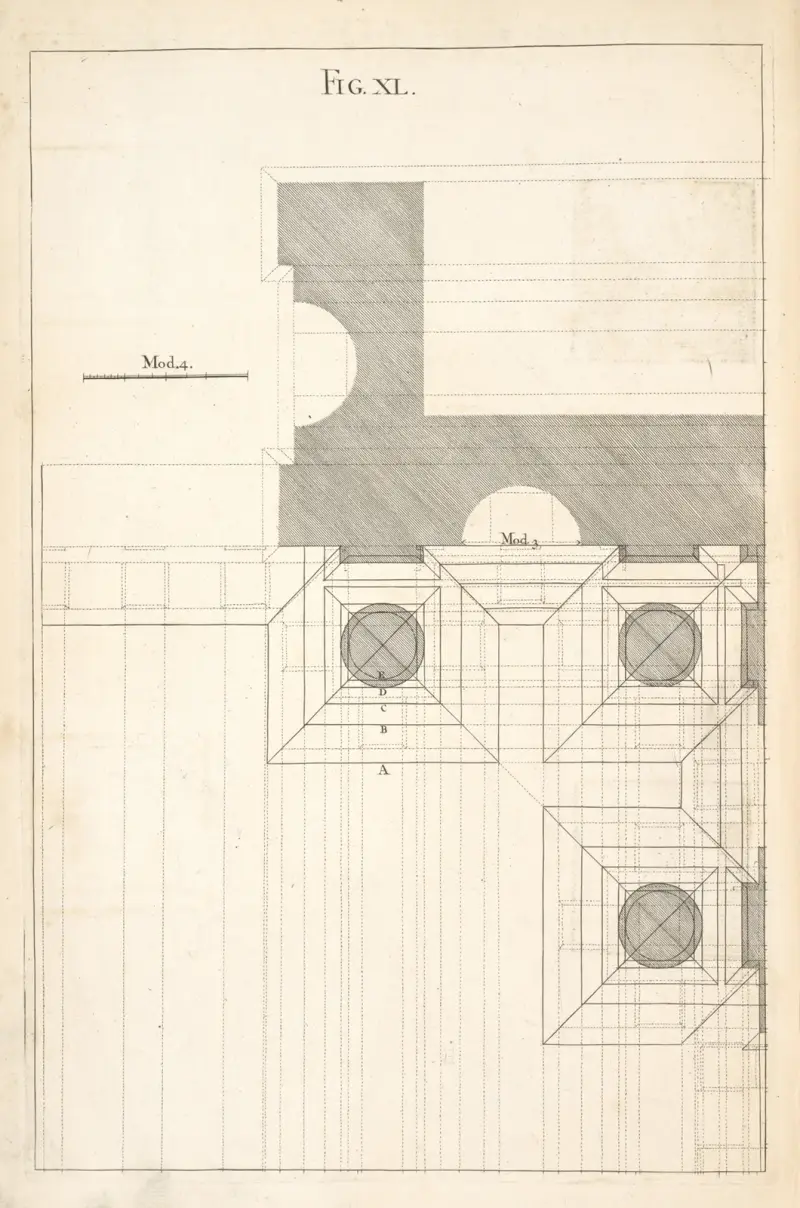 Der geometrische Plan eines Entwurfs, der dorischen Ordnung von Andrea Pozzo