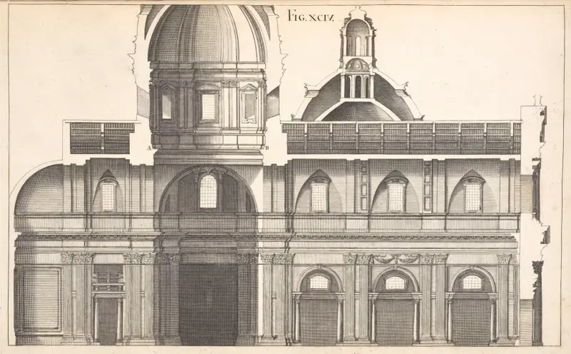 Ortografin, eller geometrisk elevation av insidan av S. Ignatius kyrka av Andrea Pozzo