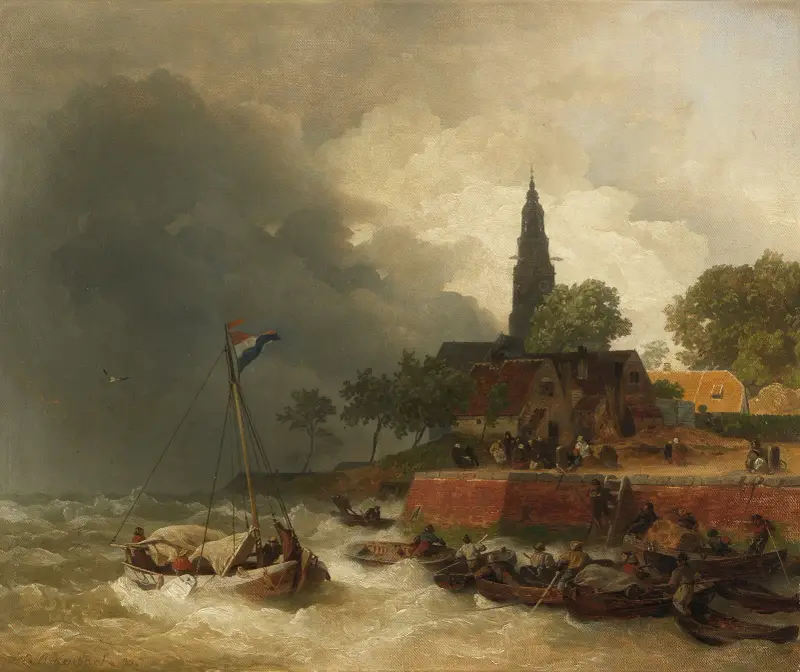 Holländsk hamn i storm av Andreas Achenbach