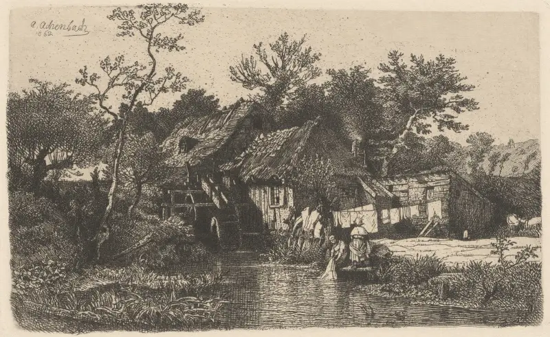 Krajobraz z praczkami, Andreas Achenbach