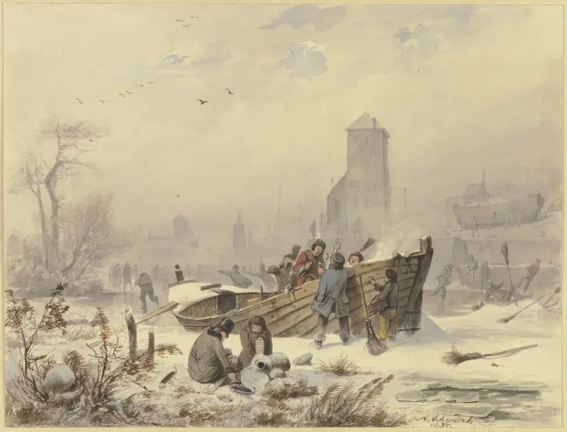 Schiffer bei einem eingefrorenen Schiffe von Andreas Achenbach