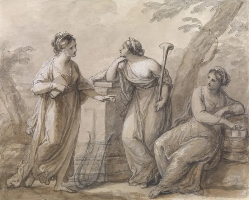 Three muses in conversation av Angelica Kauffmann
