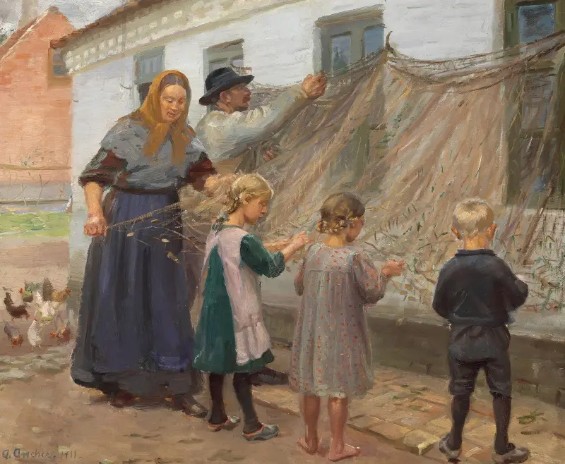 Fiskegarnene redes av Anna Ancher