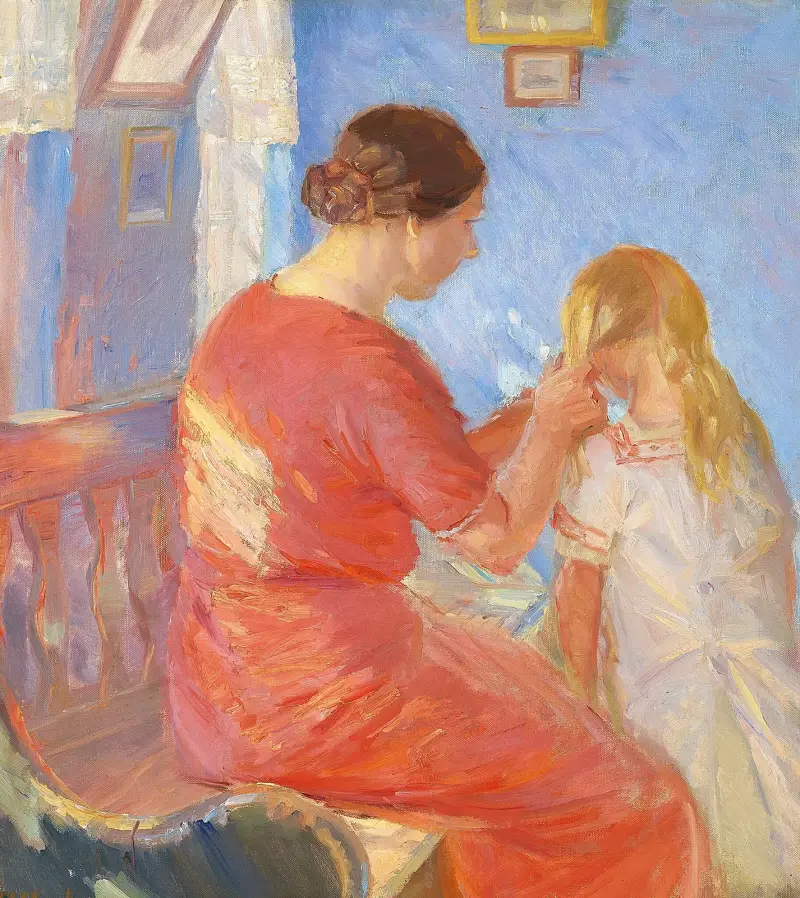 Matka zapletající dítěti vlasy, Anna Ancher