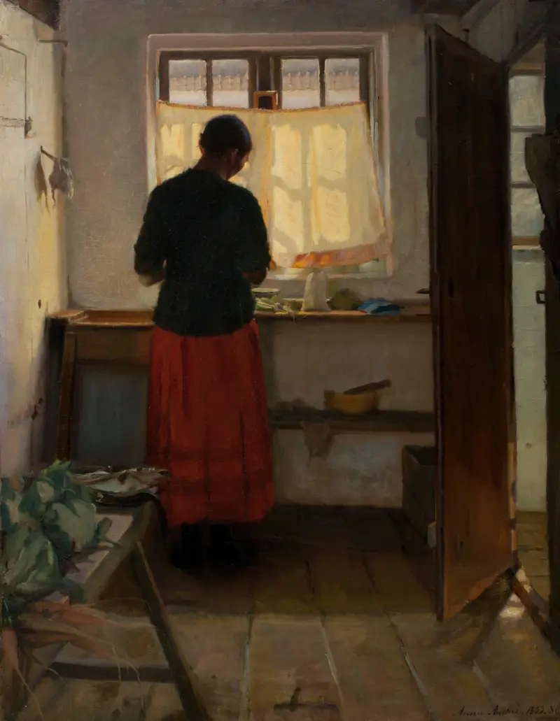 The maid in the kitchen av Anna Ancher