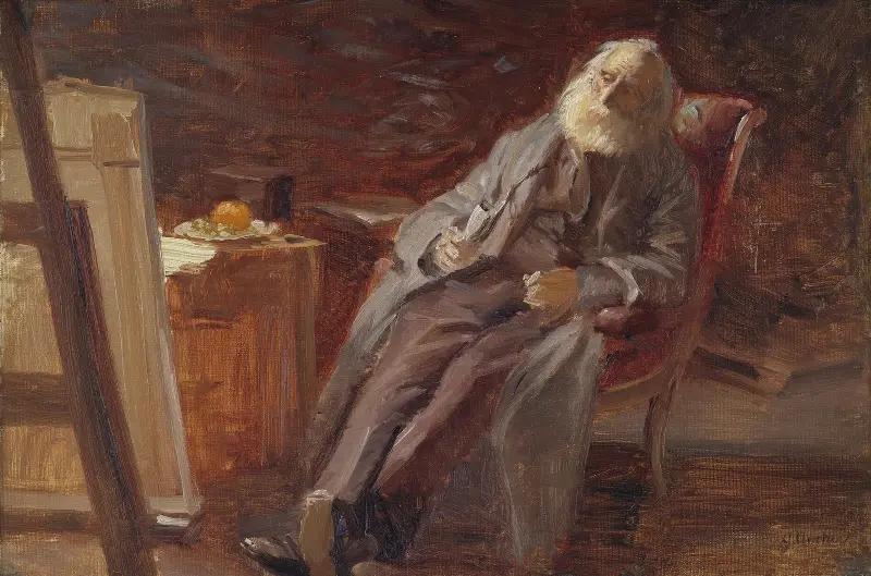 Malarz Vilhelm Kyhn palący fajkę, Anna Ancher
