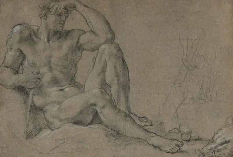 Ruhender Herkules (Vorderseite); Gefäß mit Fuß und Henkel (Rückseite) von Annibale Carracci