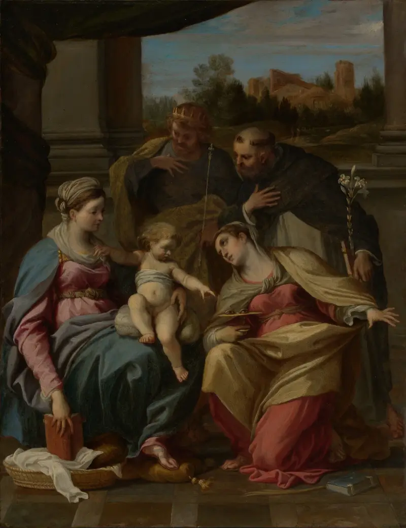 Madonnan med barnet och helgonen Lucia, Dominicus och Ludvig av Frankrike av Annibale Carracci