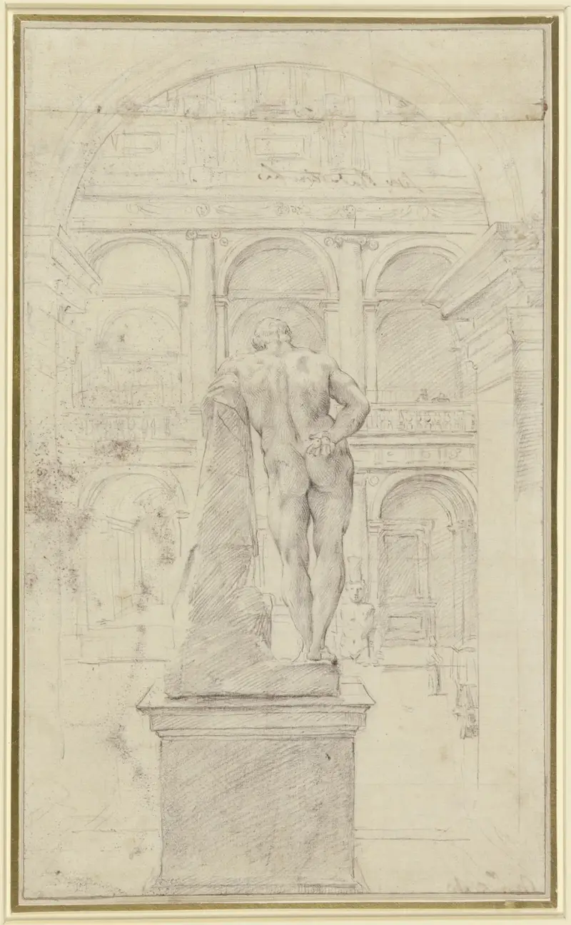 Bakifrånvy av Hercules Farnese på gården till Palazzo Farnese i Rom av Annibale Carracci