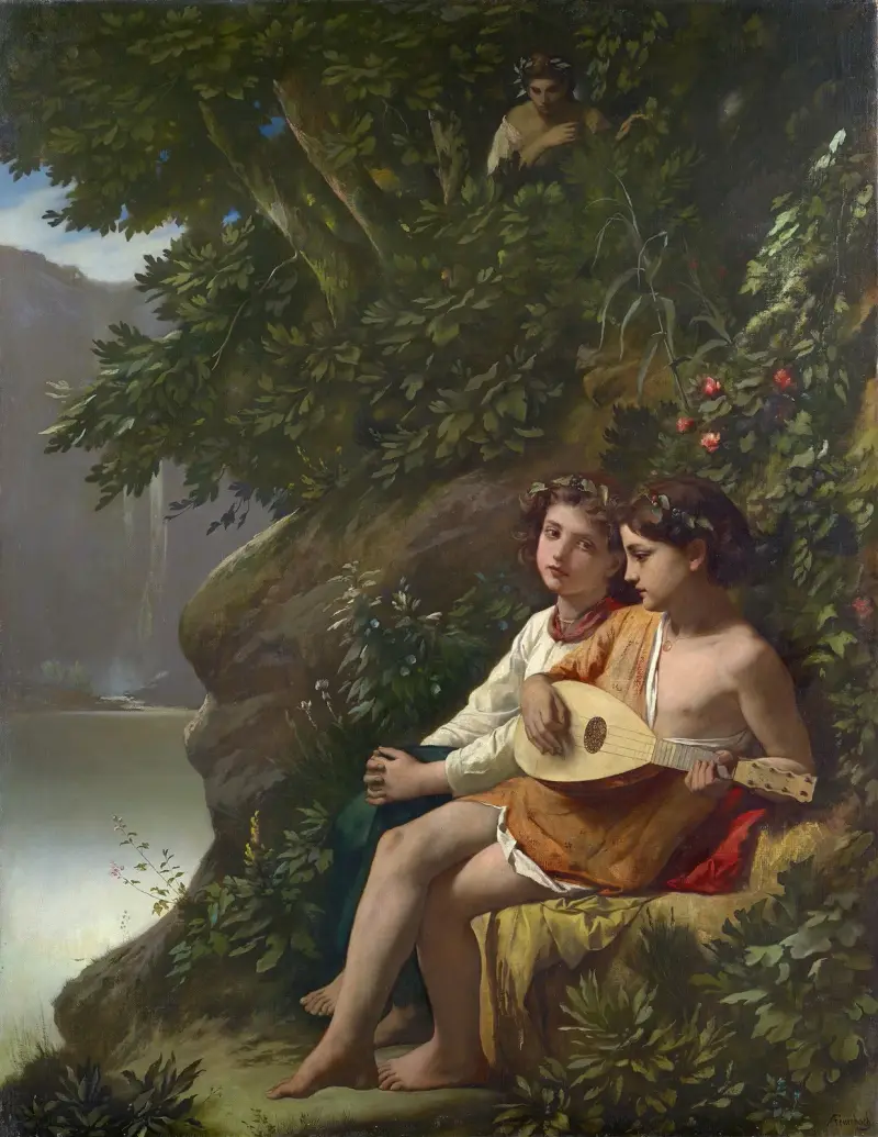 Barn som musicerar medan en nymf lyssnar av Anselm Feuerbach