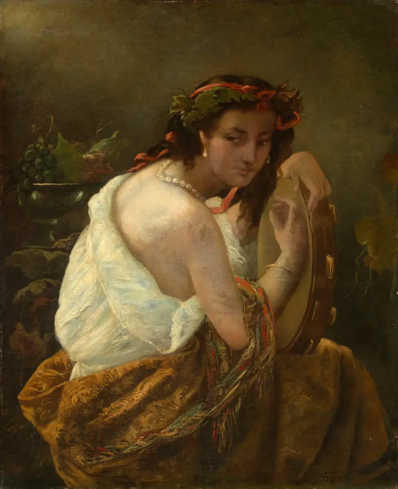 Zigenerska med tamburin av Anselm Feuerbach