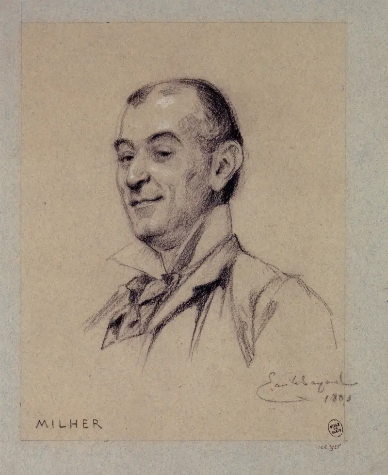 Porträtt av Milher, skådespelare vid Palais Royal av Émile-Antoine Bayard