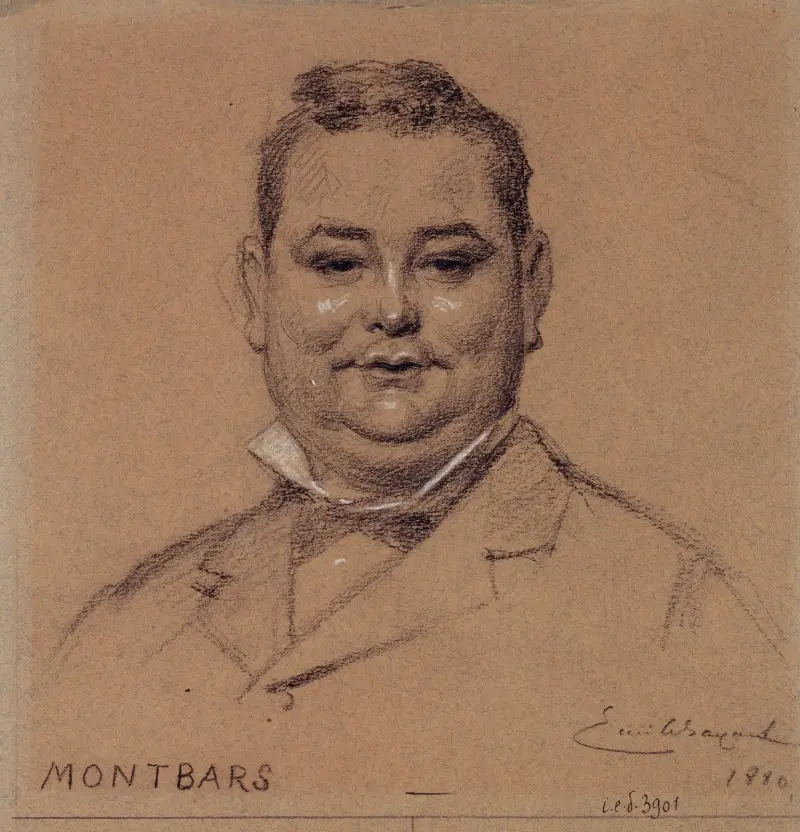 Porträtt av Montbars, skådespelare vid Palais Royal av Émile-Antoine Bayard