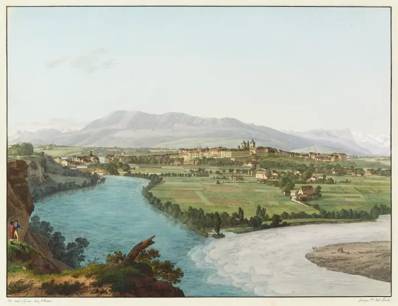 Vy över Genève och Arves sammanflöde med Rhône av Jean-Antoine Linck