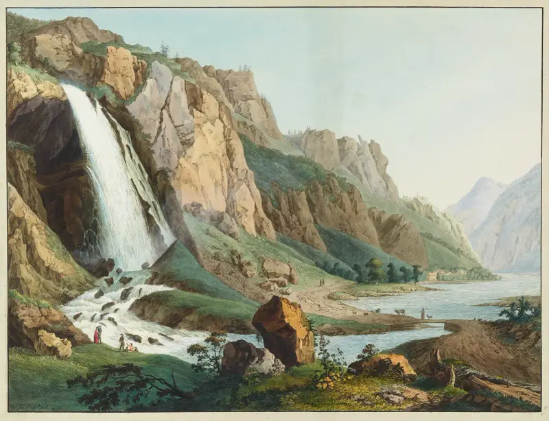 Ansicht des Pissevache-Wasserfalls – Nr. 2 von Jean-Antoine Linck